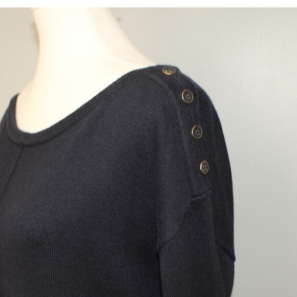 Talbots Womens Button Shoulder Sweater Tunic Length Side vents Navy Blue Size L - Picture 2 of 9